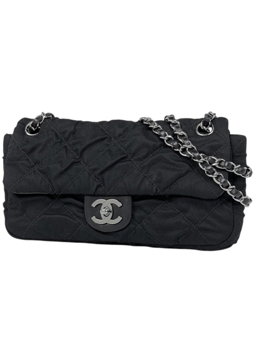 Chanel Shoulder Bag Quilted Chain Canvas Black